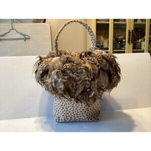 feather handbag  animal print small satchel browns